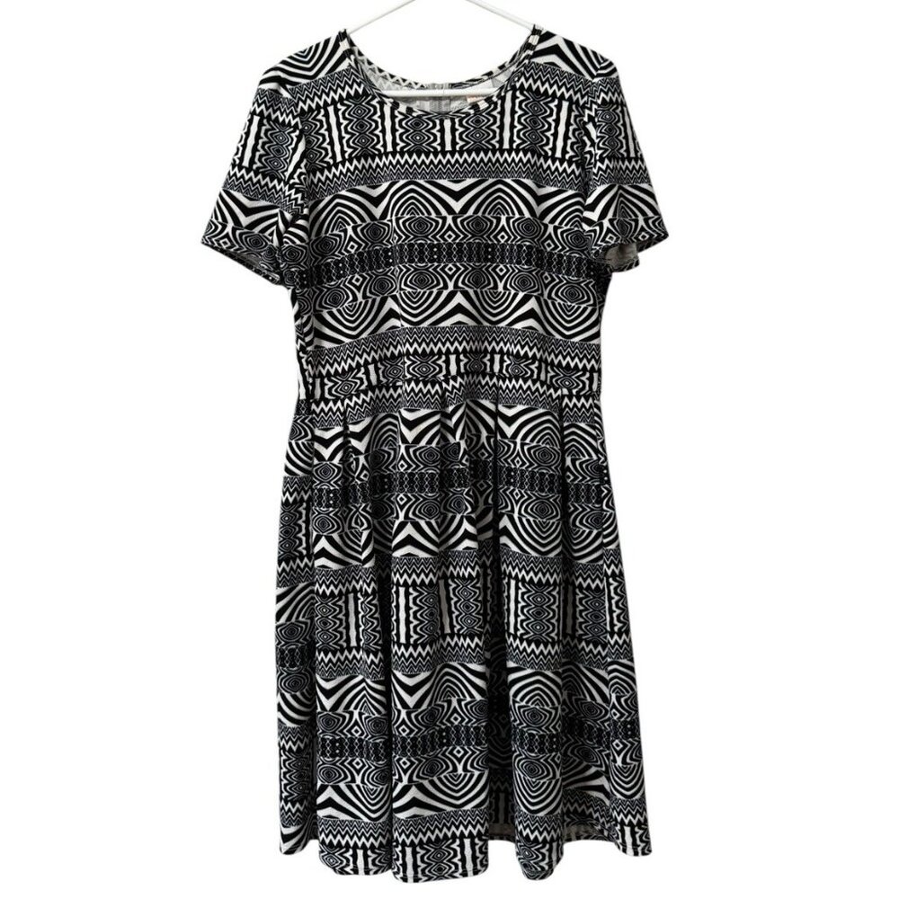 LuLaRoe Women Skater Dress Size 3XL Colorful Flowy Flare Back Zip Grunge Hip Hop